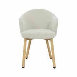 Made in Meubles Fauteuil<Fauteuil en tissu écru et pieds en métal effet bois Mayi
