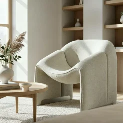 Made in Meubles Fauteuil<Fauteuil en tissu écru Théa