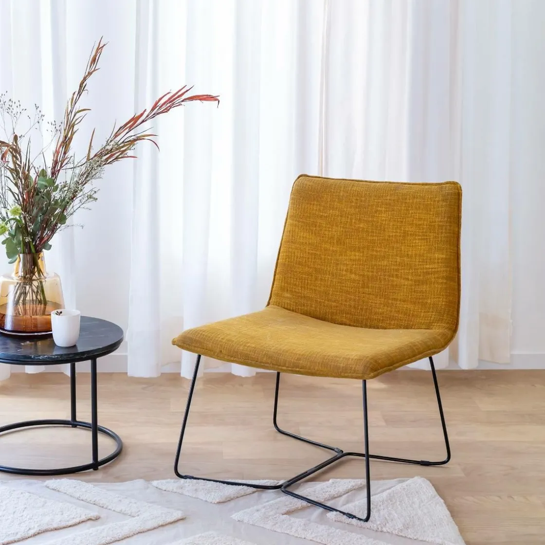 Made in Meubles Fauteuil<Fauteuil en tissu jaune et métal Isaure