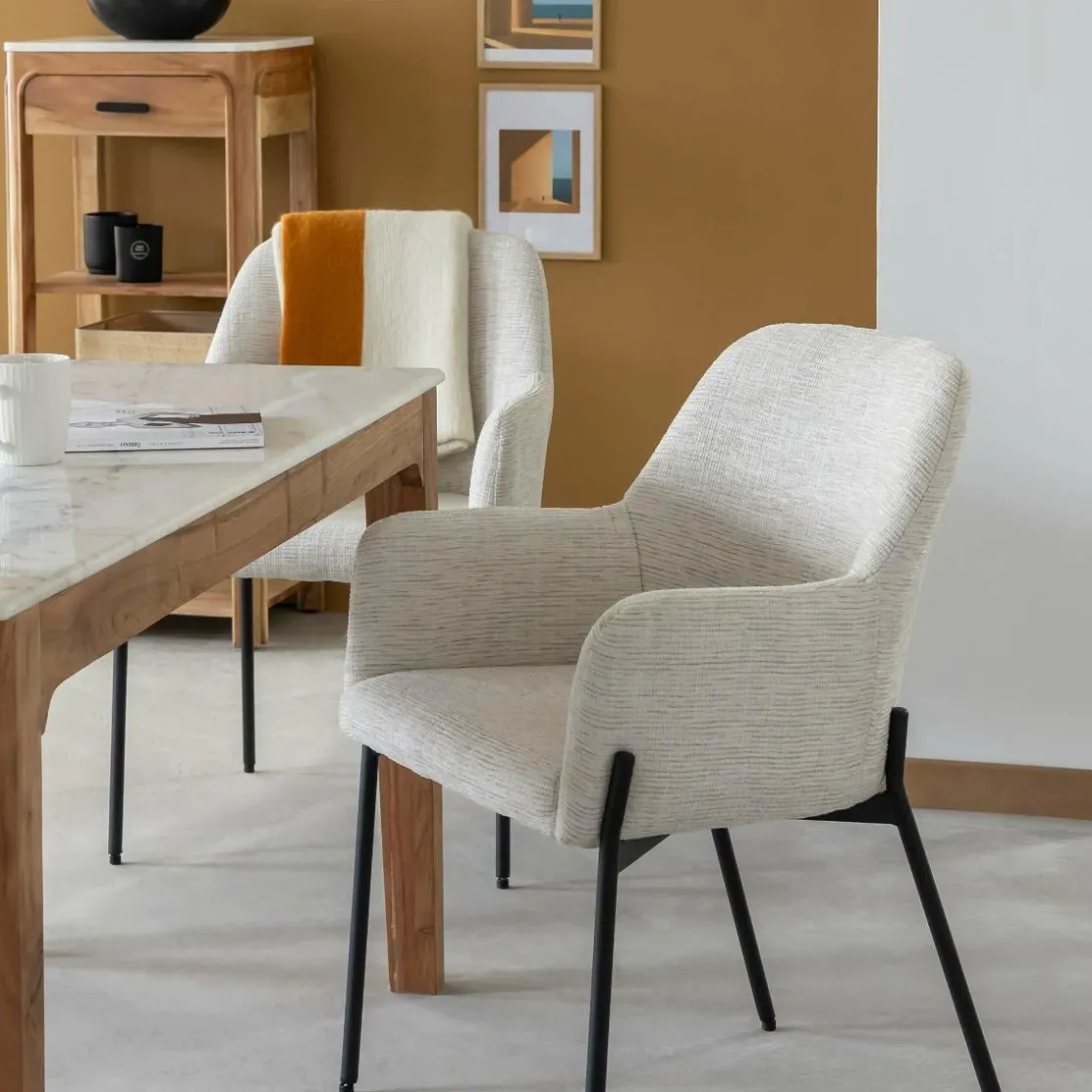 Made in Meubles Chaise<Fauteuil en tissu sable Aëlys (lot de 2)