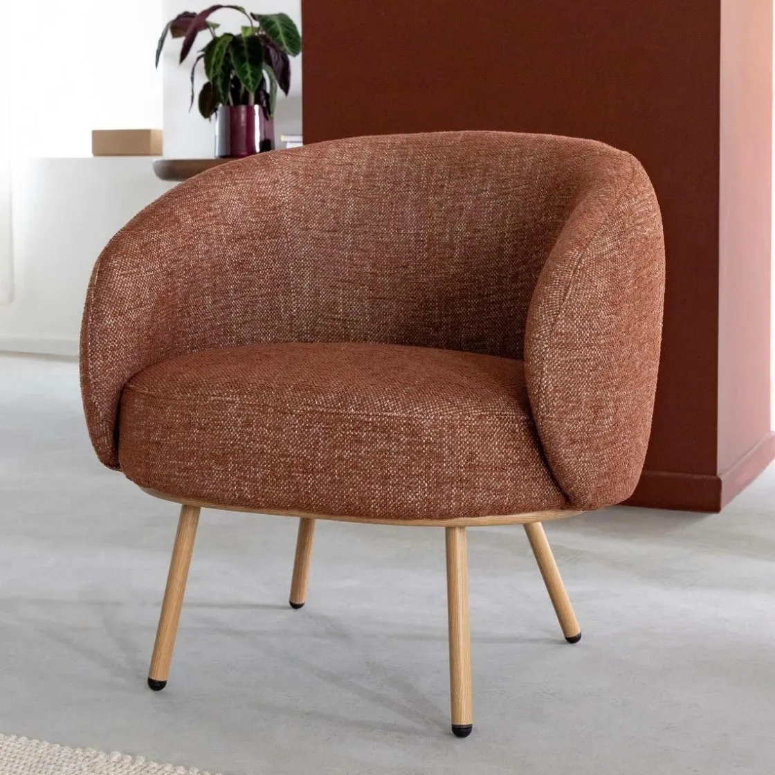 Made in Meubles Fauteuil<Fauteuil en tissu terracotta confort Orenzo