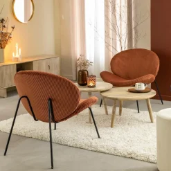 Made in Meubles Fauteuil<Fauteuil en velours terracotta Dorian