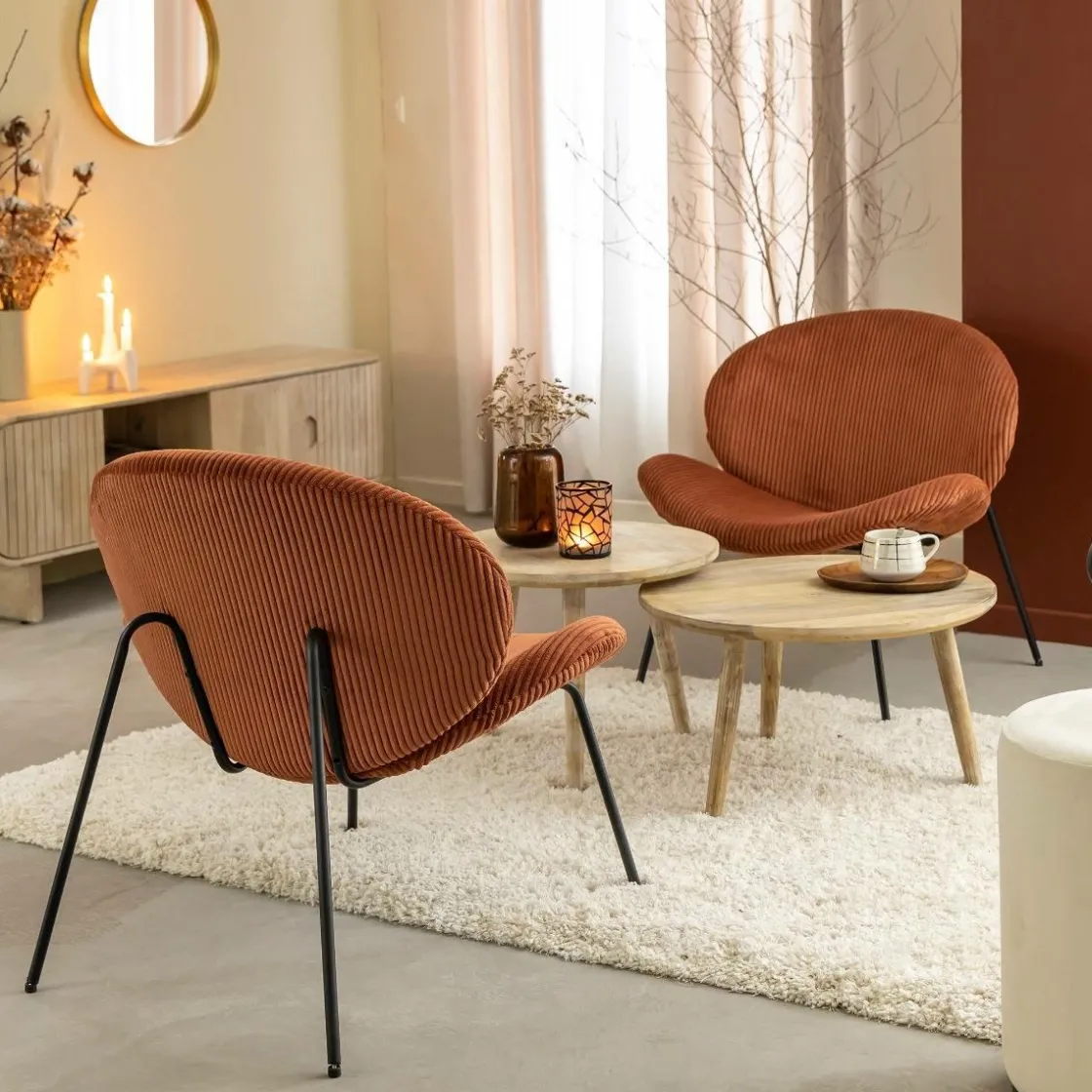 Made in Meubles Fauteuil<Fauteuil en velours terracotta Dorian