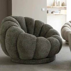 Made in Meubles Fauteuil<Fauteuil nuage en tissu vert gris Héléna