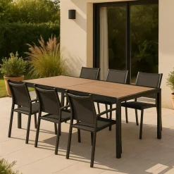 Made in Meubles Table De Jardin<Grande table de jardin en aluminium gris et effet bois Ayden