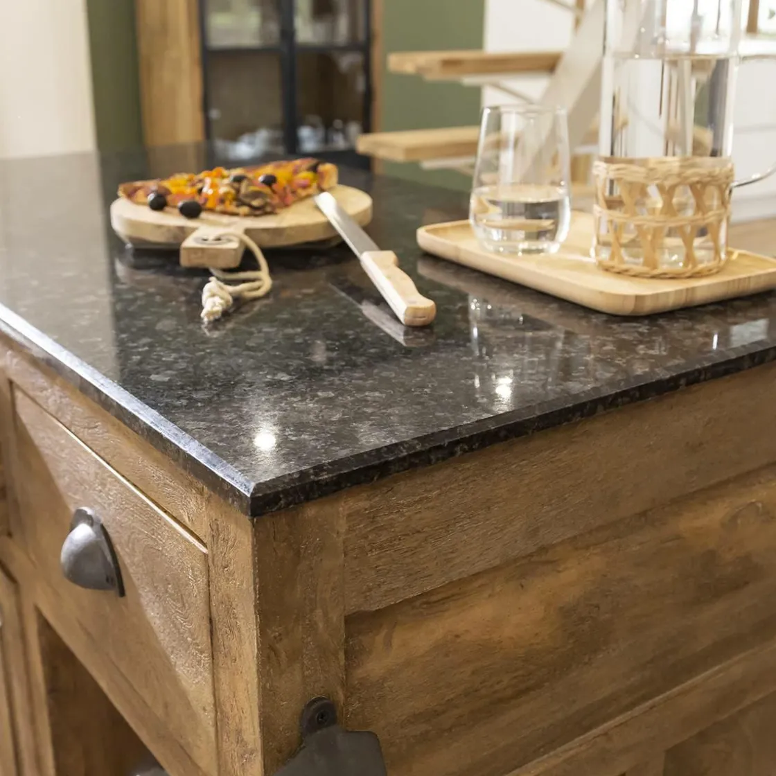 Made in Meubles Meuble Bas|Ilot Central<Ilot central en bois de manguier et plateau en marbre Paul