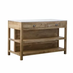 Made in Meubles Meuble Bas|Ilot Central<Ilot central en bois de manguier et marbre blanc Louisa