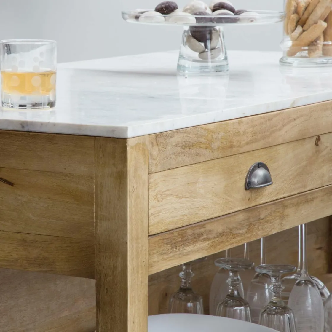 Made in Meubles Meuble Bas|Ilot Central<Ilot central en bois de manguier et marbre blanc Louisa