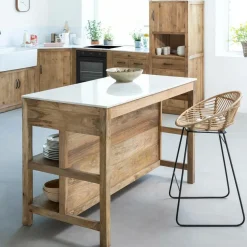 Made in Meubles Meuble Bas|Ilot Central<Ilot central en bois de manguier et marbre blanc Louisa