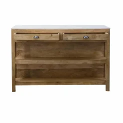 Made in Meubles Meuble Bas|Ilot Central<Ilot central en bois de manguier et marbre blanc Louisa