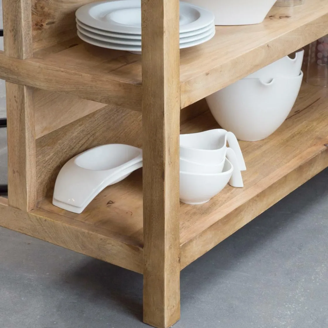 Made in Meubles Meuble Bas|Ilot Central<Ilot central en bois de manguier et marbre blanc Louisa