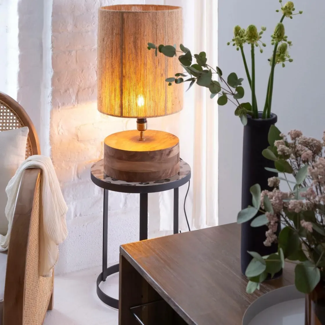 Made in Meubles Lampe À Poser<Lampe à poser ronde en bois de manguier Albane