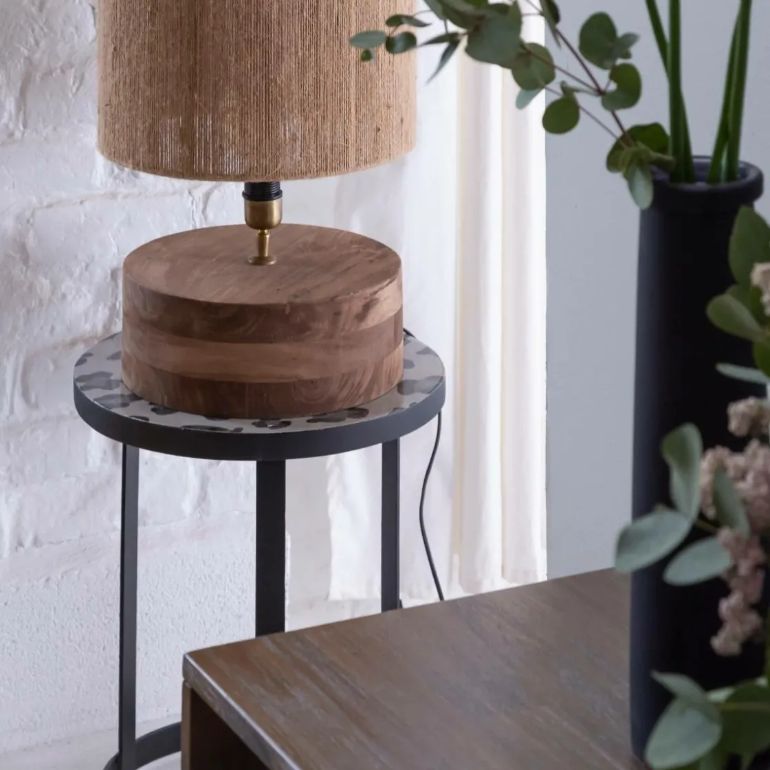 Made in Meubles Lampe À Poser<Lampe à poser ronde en bois de manguier Albane