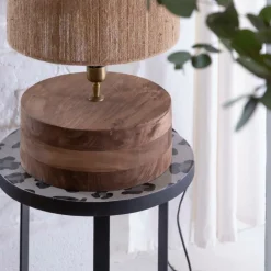 Made in Meubles Lampe À Poser<Lampe à poser ronde en bois de manguier Albane