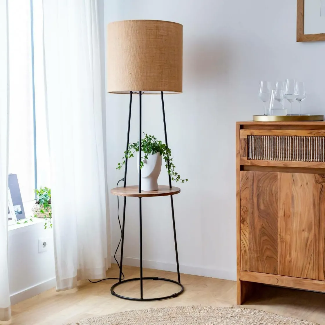 Made in Meubles Lampe Sur Pied<Lampe sur pied avec tablette en jute Odessa