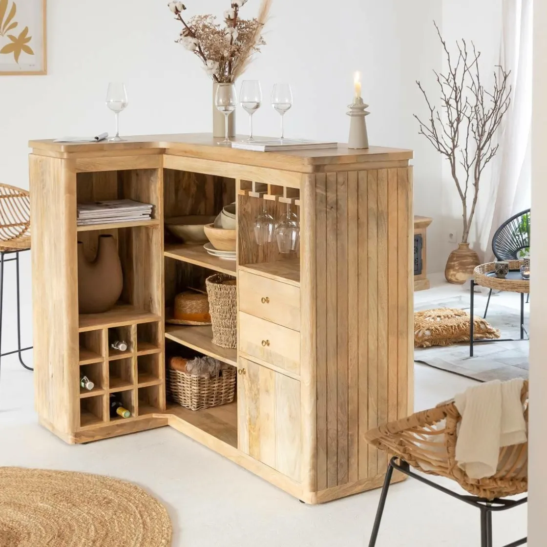 Made in Meubles Meuble Bar<Meuble bar en angle bois de manguier Lou