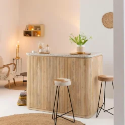 Made in Meubles Meuble Bar<Meuble bar en angle bois de manguier et terrazzo Lou