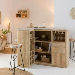 Made in Meubles Meuble Bar<Meuble bar en angle bois de manguier et terrazzo Lou