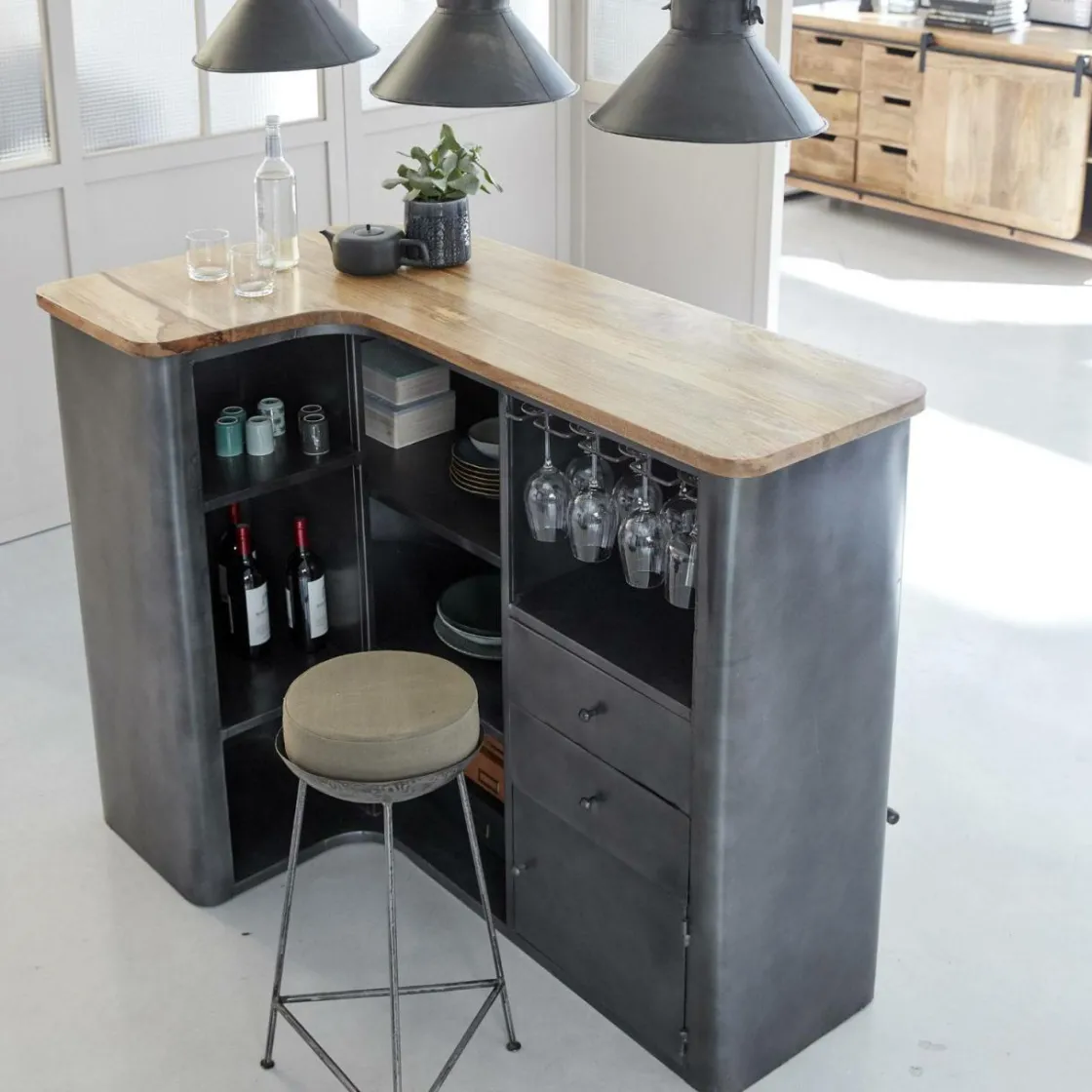 Made in Meubles Meuble Bar<Meuble bar en angle en métal Locker