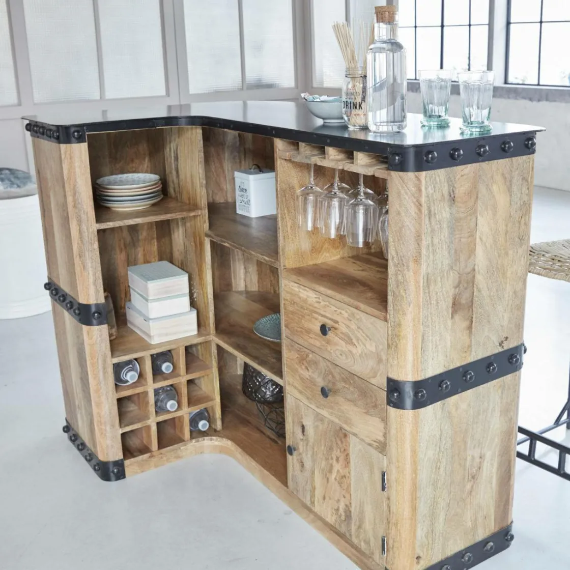 Made in Meubles Meuble Bar<Meuble bar en bois de manguier New-York