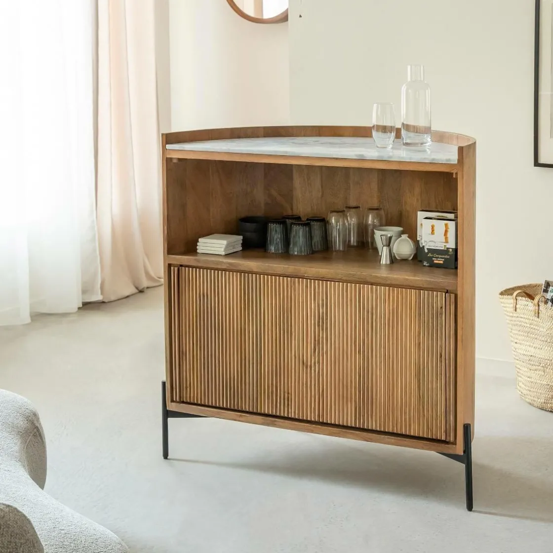 Made in Meubles Meuble Bar<Meuble bar en bois de manguier et marbre Adler