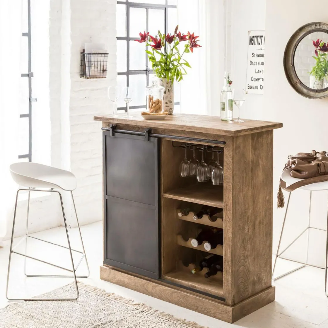 Made in Meubles Meuble Bar<Meuble bar en bois de manguier brossé et métal Helsinki