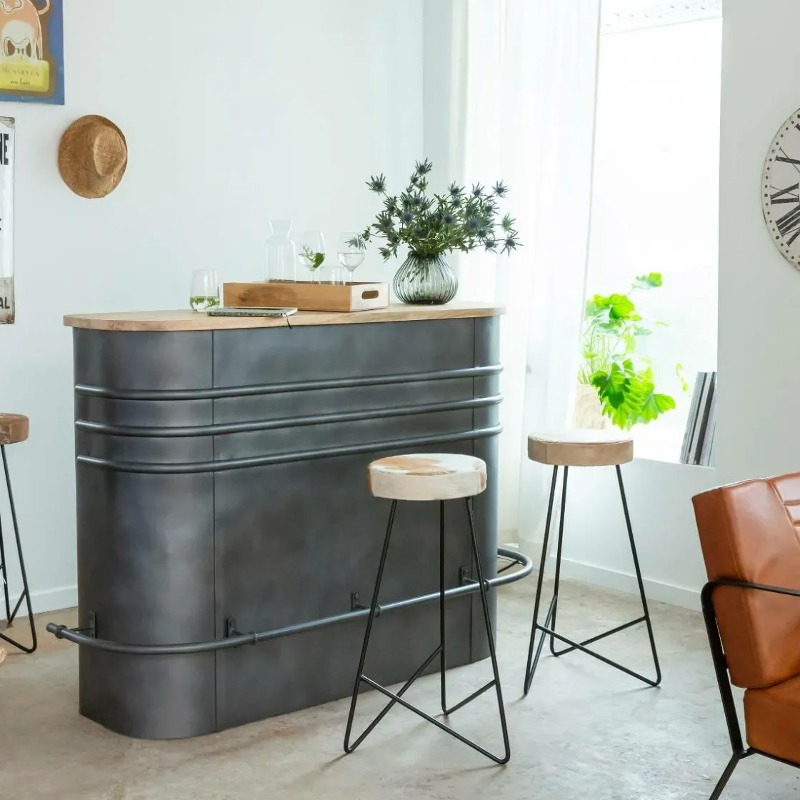 Made in Meubles Meuble Bar<Meuble bar en métal et bois de manguier Locker