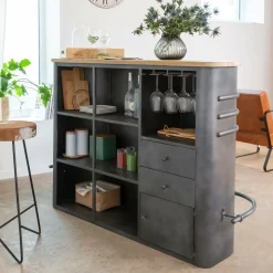 Made in Meubles Meuble Bar<Meuble bar en métal et bois de manguier Locker