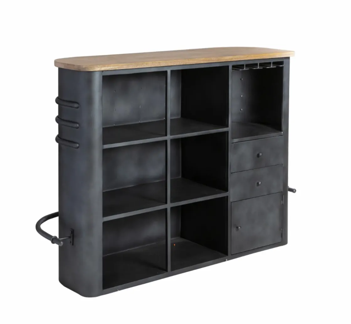 Made in Meubles Meuble Bar<Meuble bar en métal et bois de manguier Locker