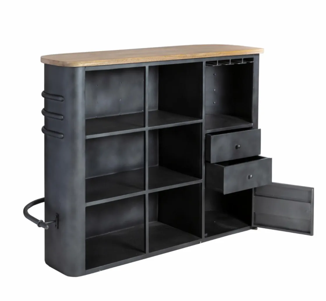 Made in Meubles Meuble Bar<Meuble bar en métal et bois de manguier Locker