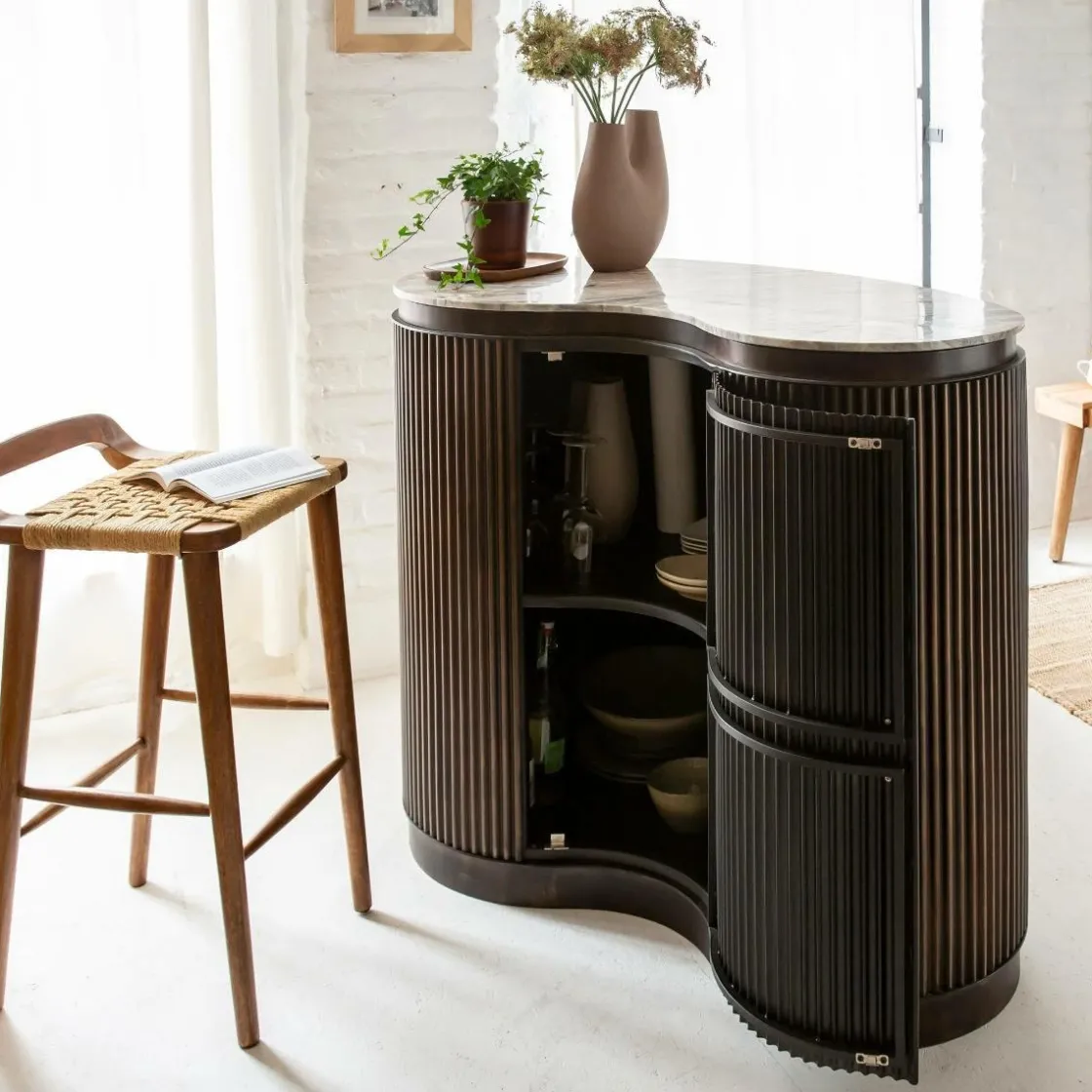 Made in Meubles Meuble Bar<Meuble bar haricot en marbre et métal Orlando