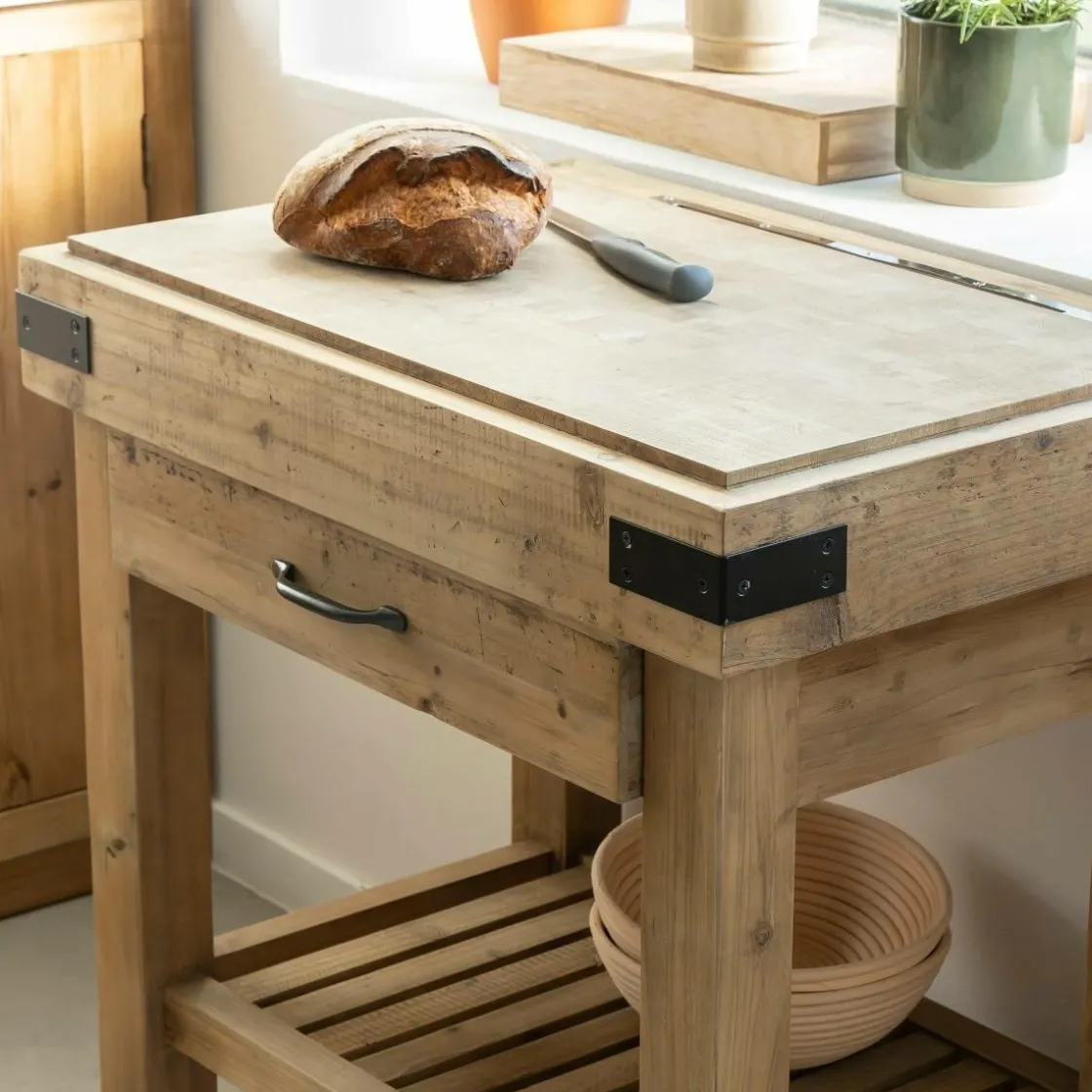 Made in Meubles Ilot Central<Meuble bas cuisine en bois recyclé Garance