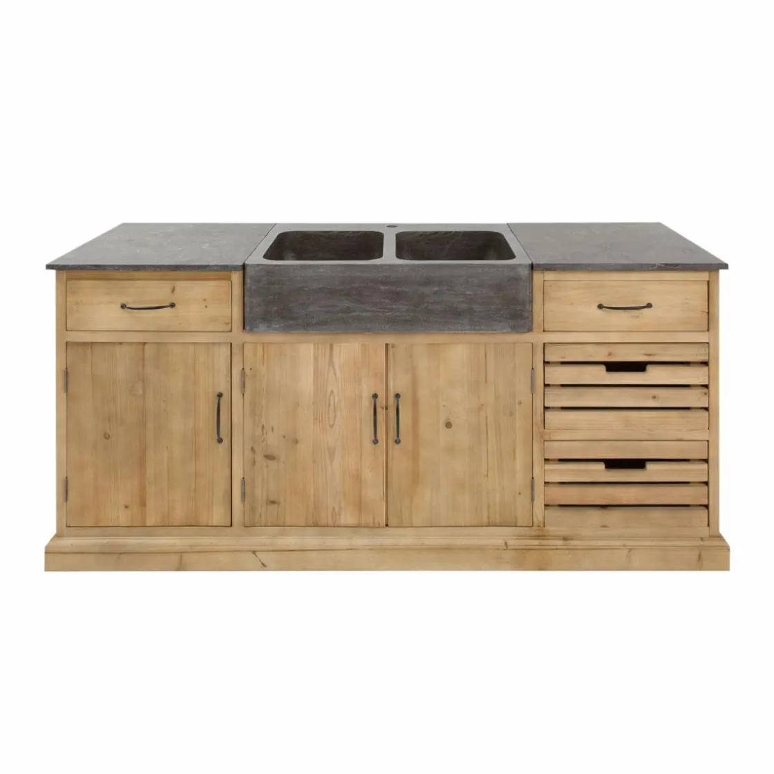 Made in Meubles Meuble Bas<Meuble bas de cuisine en bois recyclé et pierre bleue Romain