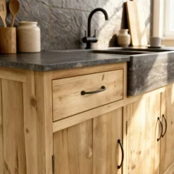 Made in Meubles Meuble Bas<Meuble bas de cuisine en bois recyclé et pierre bleue Romain