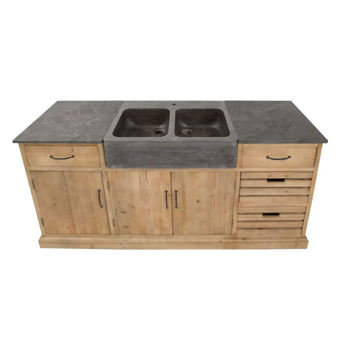 Made in Meubles Meuble Bas<Meuble bas de cuisine en bois recyclé et pierre bleue Romain