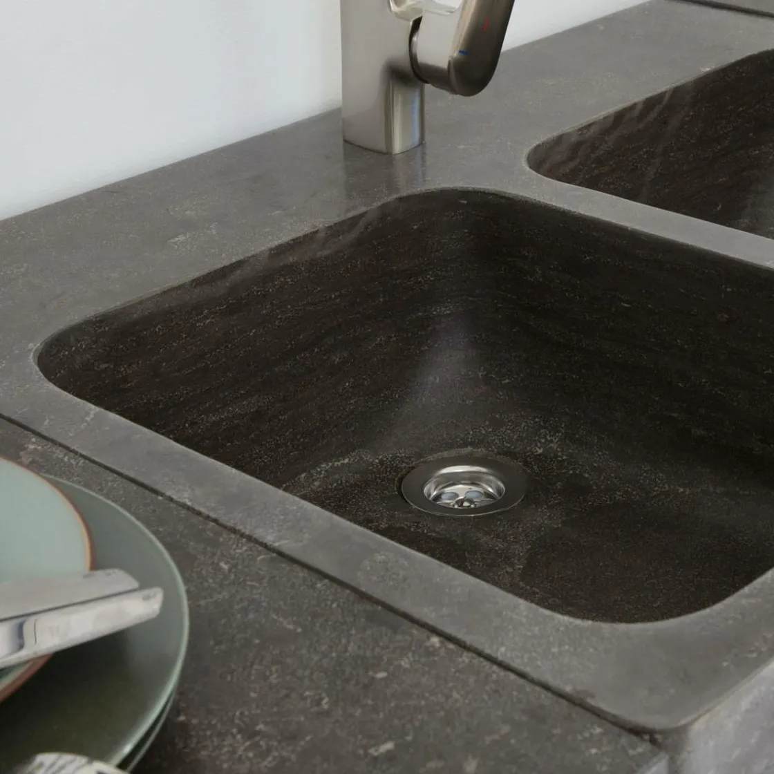 Made in Meubles Meuble Bas<Meuble bas de cuisine en bois recyclé et pierre bleue Romain