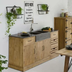 Made in Meubles Meuble Bas<Meuble bas de cuisine en bois recyclé et pierre bleue Romain