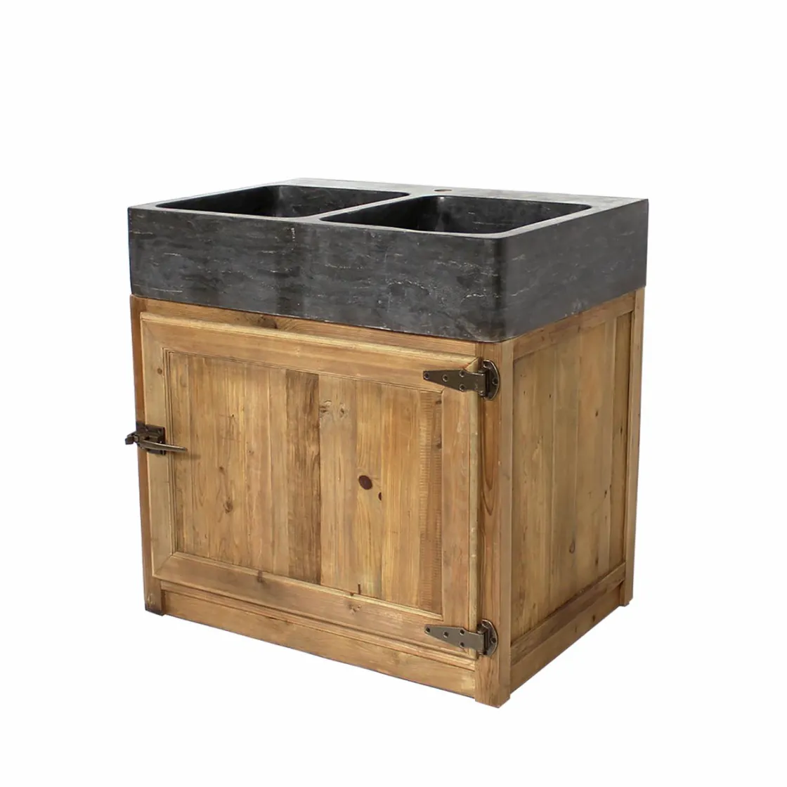 Made in Meubles Meuble Bas<Meuble bas de cuisine évier 2 vasques pierre bleue Champêtre