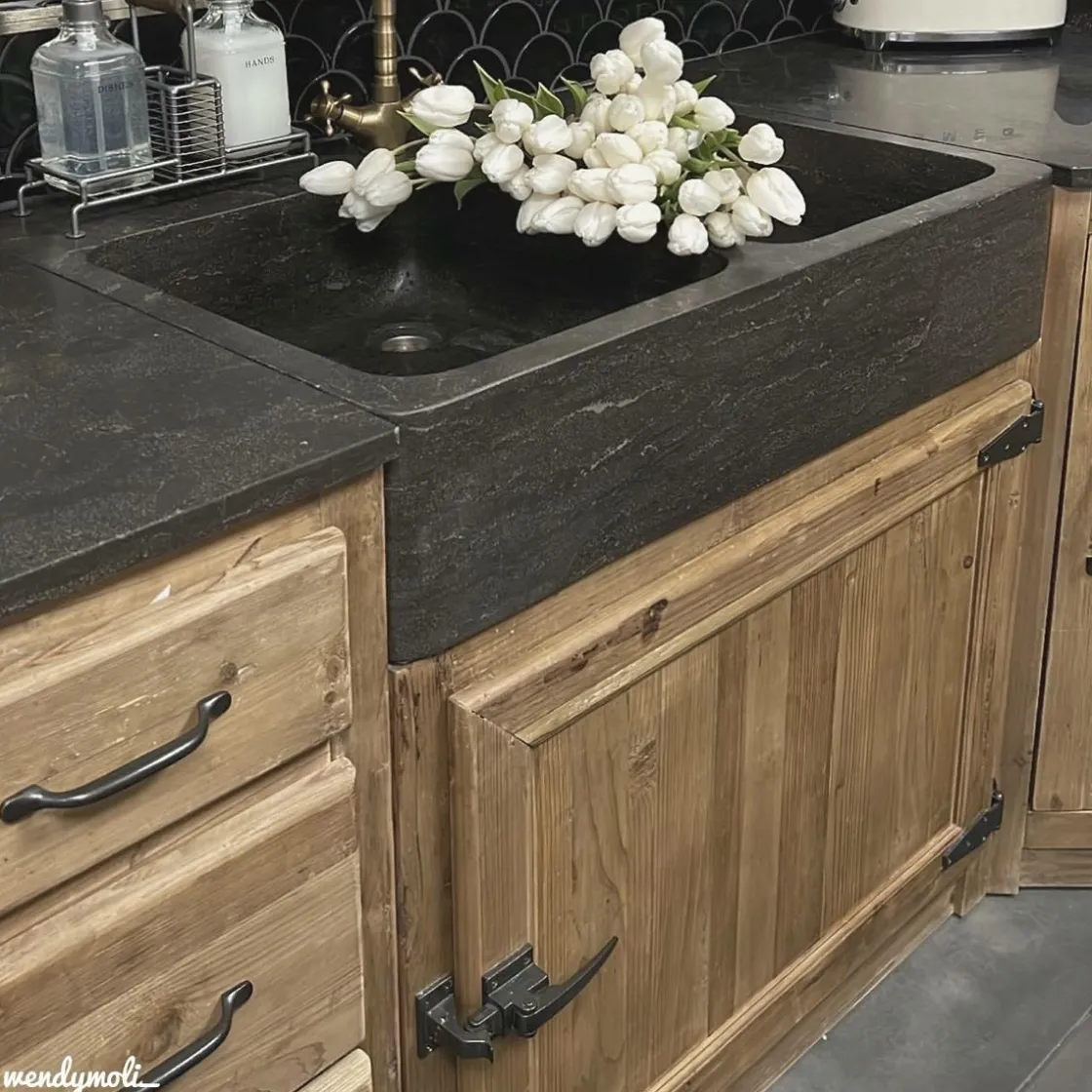 Made in Meubles Meuble Bas<Meuble bas de cuisine évier 2 vasques pierre bleue Champêtre