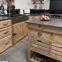 Made in Meubles Meuble Bas<Meuble bas de cuisine évier 2 vasques pierre bleue Champêtre