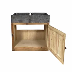 Made in Meubles Meuble Bas<Meuble bas de cuisine évier 2 vasques pierre bleue Champêtre