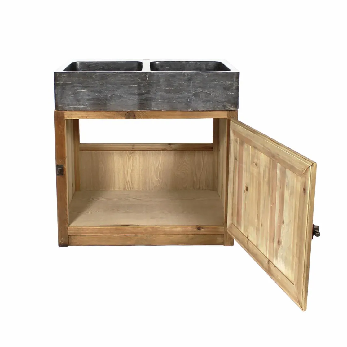 Made in Meubles Meuble Bas<Meuble bas de cuisine évier 2 vasques pierre bleue Champêtre