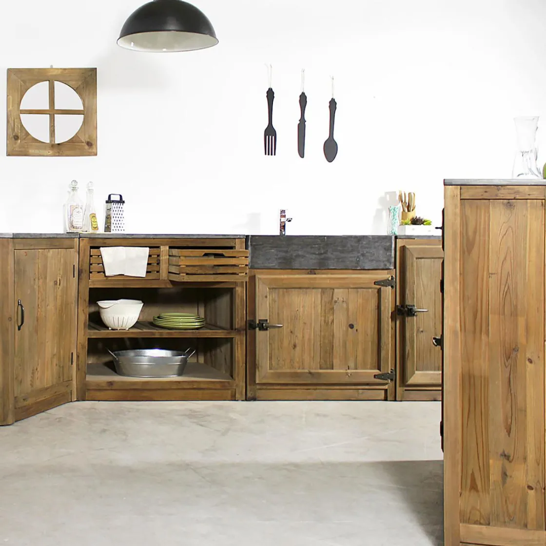 Made in Meubles Meuble Bas<Meuble bas de cuisine évier 2 vasques pierre bleue Champêtre