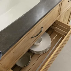 Made in Meubles Meuble Bas<Meuble de cuisine en vieux pin et pierre bleue Champêtre