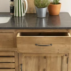 Made in Meubles Meuble Bas<Meuble de cuisine en vieux pin et pierre bleue Champêtre