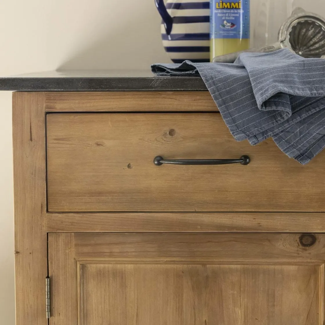 Made in Meubles Meuble Bas<Meuble de cuisine en vieux pin et pierre bleue Champêtre