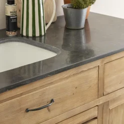 Made in Meubles Meuble Bas<Meuble de cuisine en vieux pin et pierre bleue Champêtre