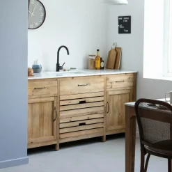 Made in Meubles Meuble Bas<Meuble de cuisine en vieux pin et marbre blanc Epure