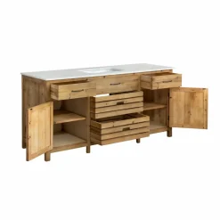 Made in Meubles Meuble Bas<Meuble de cuisine en vieux pin et marbre blanc Epure