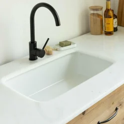 Made in Meubles Meuble Bas<Meuble de cuisine en vieux pin et marbre blanc Epure